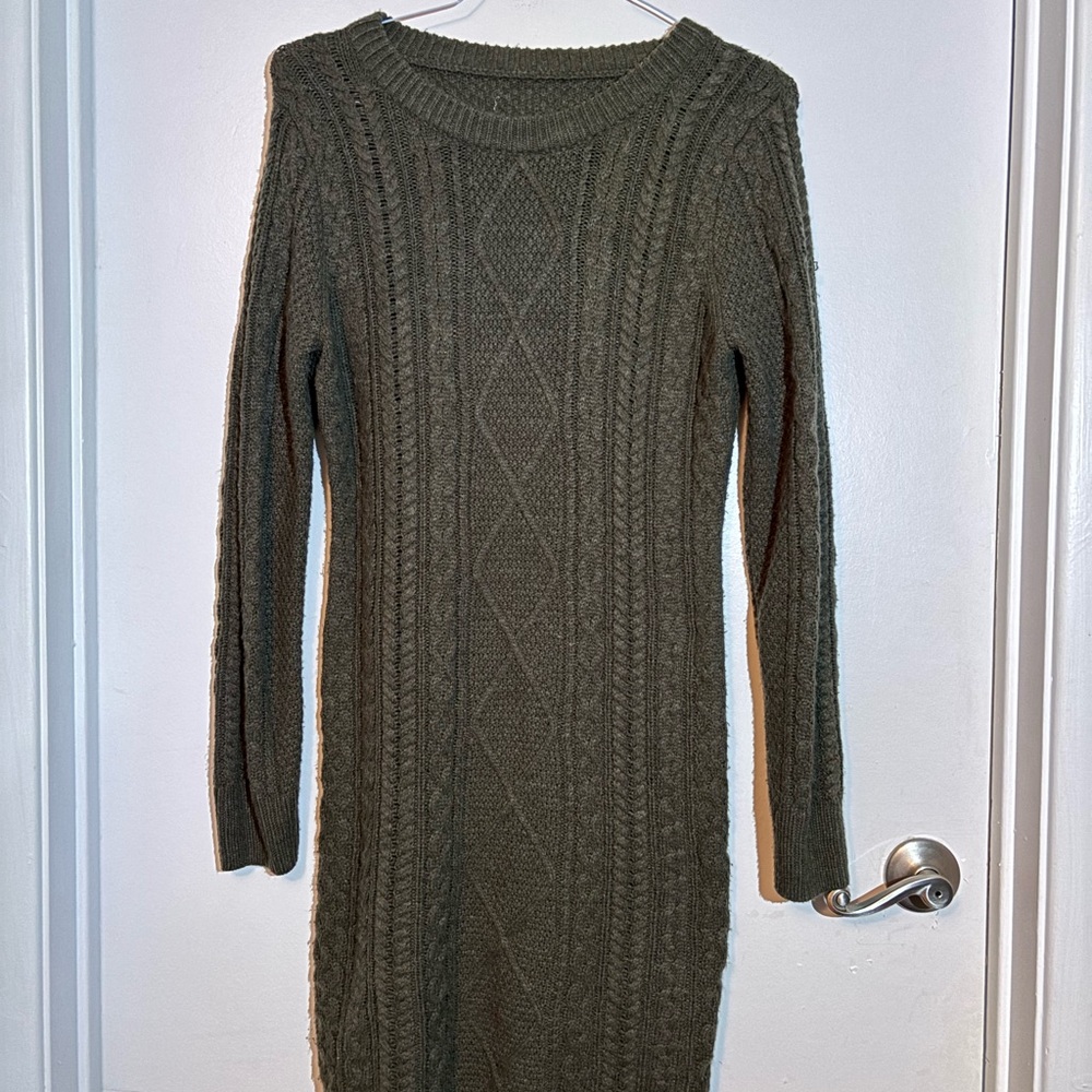 Target Olive Cable-Knit Crewneck Sweater Dress